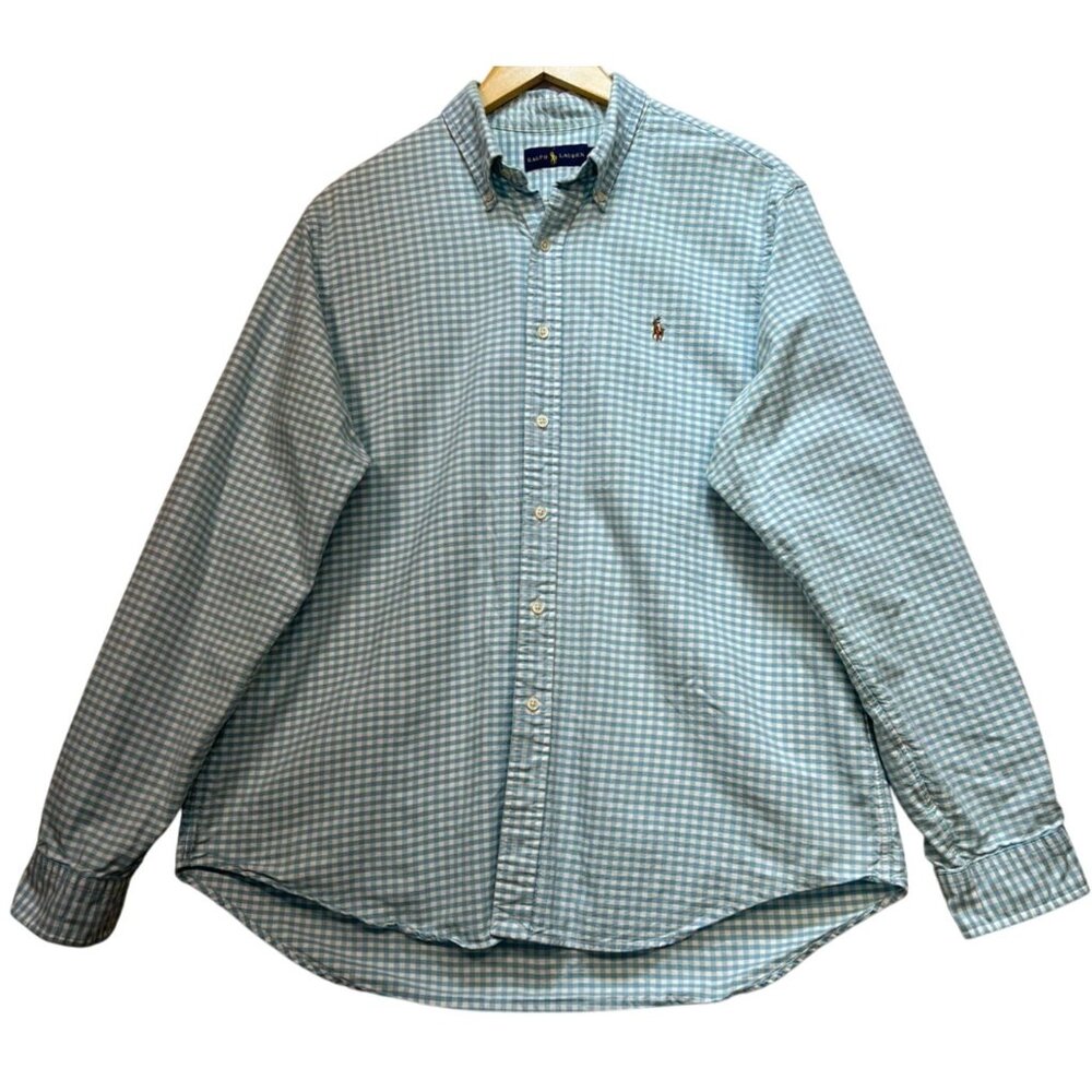 Ralph Lauren Men's Preppy Button Down Shirt Long Sleeve Size XL Blue White Check